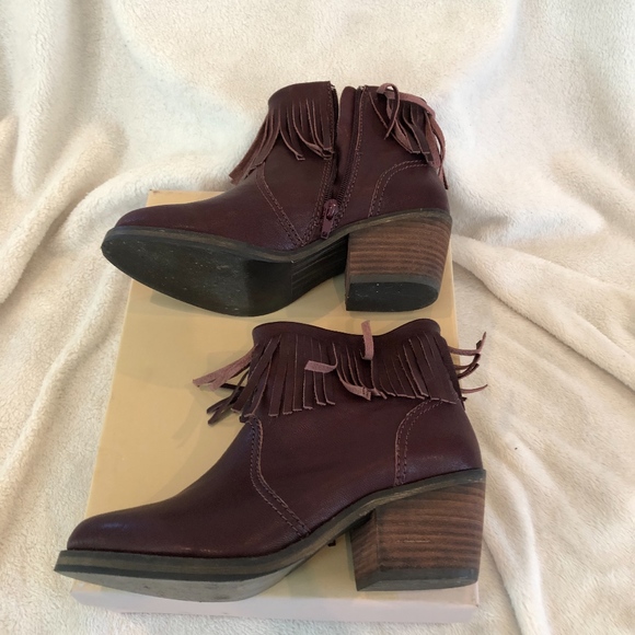 Lucy Wine Fringe Leather Boots - Picture 2 of 6